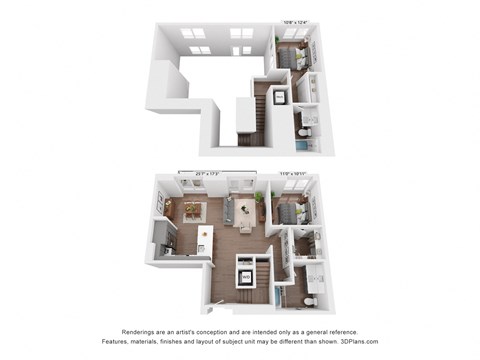 Floor plan for 2 beds, 2 baths, 1273 sqft